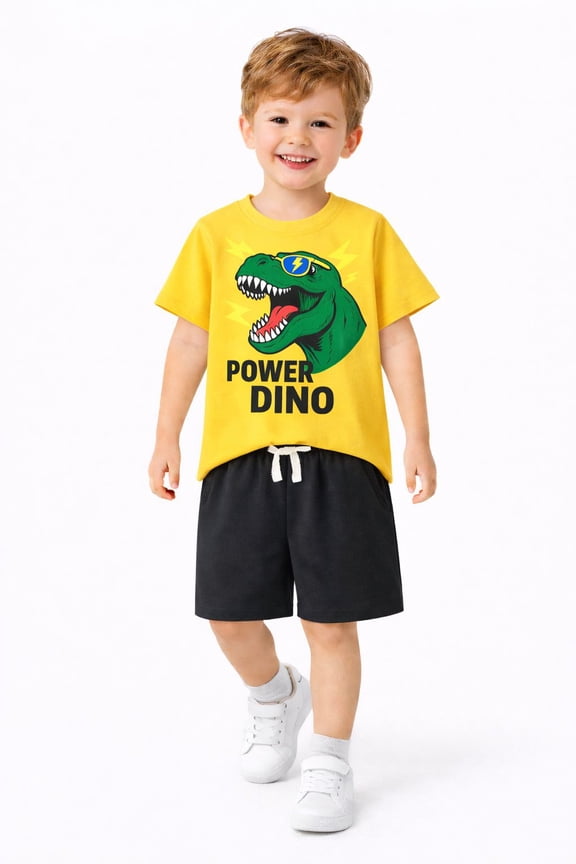 2-7T Toddler/Little Boys Power Dino Sunglasses Graphic 100% Cotton 2-Piece Outfit Set Size 4T
