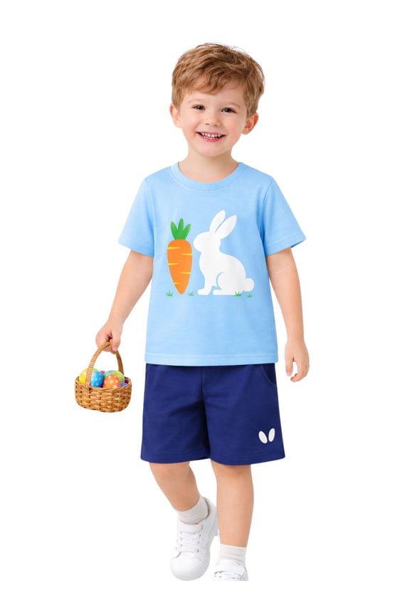 2-7T Toddler/Little Boys Easter Bunny & Carrot 100% Cotton 2-Piece Outfit Set Size 4T