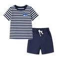 thumbnail image 1 of HILEELANG Toddler/Little Boys Size 2–7T Navy Stripe Whale Graphic T-Shirt and Cotton Shorts Summer Outfit, Size 7T, 1 of 6