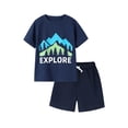 thumbnail image 1 of HILEELANG 4-13 Little/Big Boys Navy Explore Mountain Graphic Cotton Blend Tops & Shorts Set, Size 8-9Y, 1 of 8