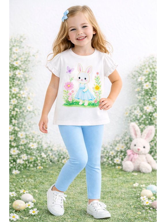 Toddler Girls 100% Cotton Bunny Floral Ruffle Legging Set, Sizes 3T