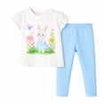 thumbnail image 1 of HILEELANG 2–7T Toddler/Little Girls Easter Bunny Outfit, Cream 100% Cotton Top & Light Blue Leggings Set, Size 4T, 1 of 5