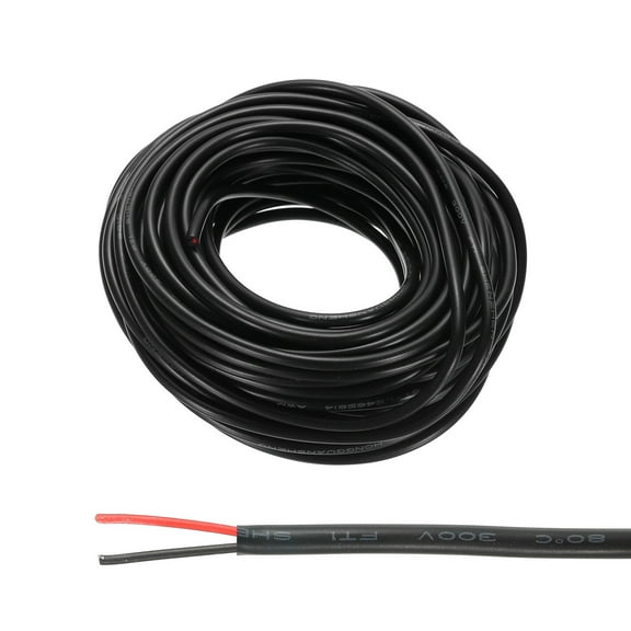 26AWG Electrical Wire 2 Conductors Tinned Copper 32.8Ft Low Voltage Case Flexible Extension Power Cord Black