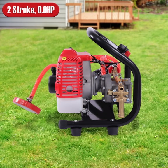 26CC 0.9HP 2-Cycle Gas Powered High Pressure Sprayer, Portable Agricultural Spraying Machine with Dual Hoses, Adjustable Pressure Lawn Garden Sprayer for Farm, Yard & Home Cleaning