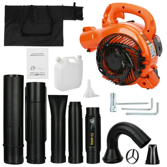 26CC Gas Leaf Blower/Vacuum - 2-Stroke Dual-Purpose with Straight & Curved Pipes
