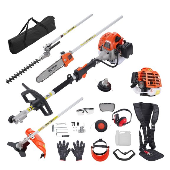 26CC Gas Powered Multi-Tool: Hedge Trimmer, Weed Wacker, Edger, Pole Saw & String Trimmer with Extension Pole