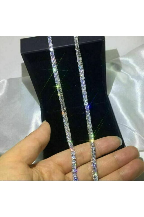 26Ct Round Cut Lab Created Diamond Men's Women Tennis Necklace 14K White Gold Plated
