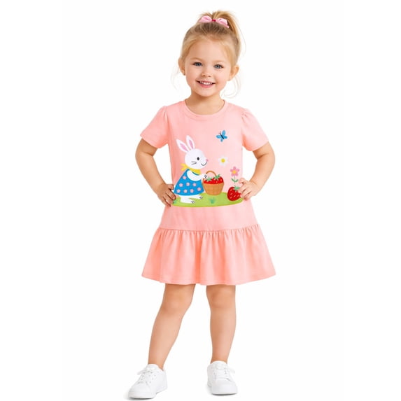HILEELANG 2–7T Toddler/Little Girls Pink Bunny Embroidered Casual Dress Size 3T