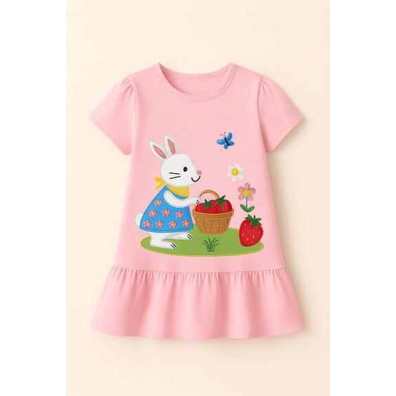 HILEELANG 2–7T Toddler/Little Girls Pink Bunny Embroidered Casual Dress Size 6T
