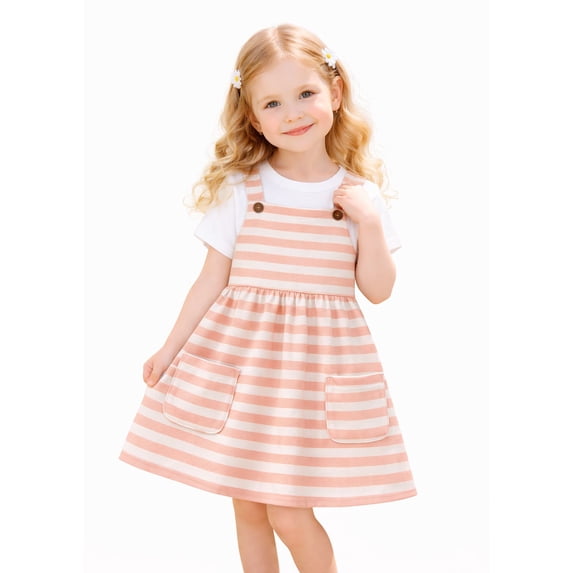 HILEELANG 2-8T Toddler/Little Girls Peach Stripe 100% Cotton Dress Size 6