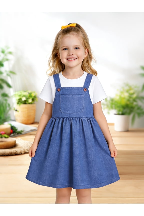 2-8T Toddler/Little Girls Light Blue Denim Look 100% Cotton Dress Size 5