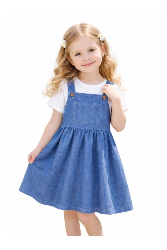 2-8T Toddler/Little Girls Light Blue Denim Look 100% Cotton Dress Size 5
