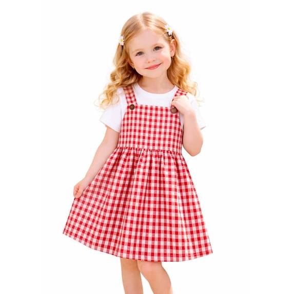 HILEELANG 2-7T Toddler/Little Girls Red Gingham 100% Cotton Dress Size 2T