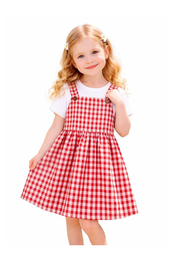 2-7T Toddler/Little Girls Red Gingham 100% Cotton Dress Size 3T