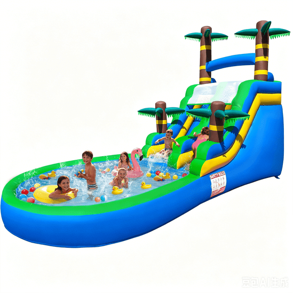 STICCIO 26ft Inflatable Water Slide with Blower, Single Climbing Lane Dual Slide, Splash Pool, Commercial Waterslide for Kids & Adults, Blue
