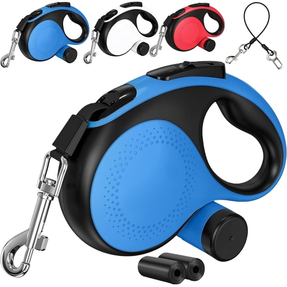 26FT Heavy Duty Retractable Dog Leash for Large Dogs Up to 110lbs,Chew Proof Nylon,360° Tangle-Free,One-Hand Brake Lock,Anti-Slip Grip,Extendable Leash with Poop Bag Holder (Blue)