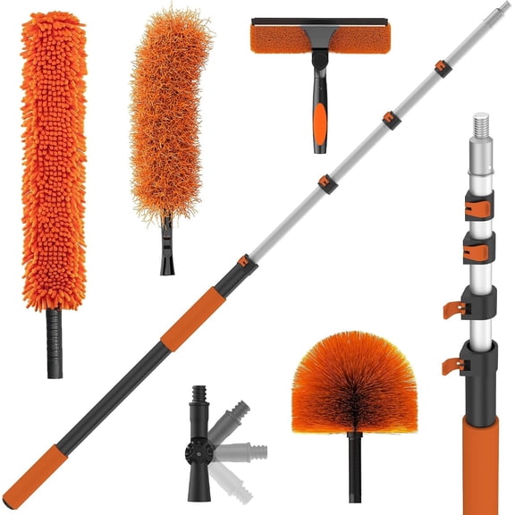 26FT High  Duster Kits with 5-20FT Extension Pole, Cobweb Duster with Telescoping Pole, Washable Ceiling Fan Cleaner & Window  for Glass Surfaces & High Roof