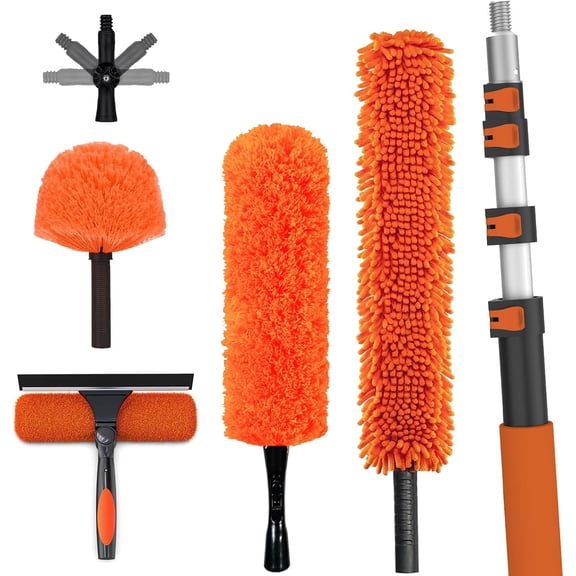 26FT High Reach Duster Cleaning Kit with Extension Pole, Ceiling Fan Cleaner Tool for Blades, Window Washing Kit with Microfiber Duster and Squeegee
