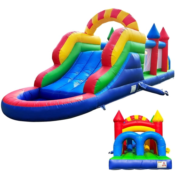 26FT Inflatable Obstacle Course, Castle Bounce House with Blower, PVC Inflatable Obstacle Course with Tunnel & Slide, Jumping Bouncer for Home Backyard