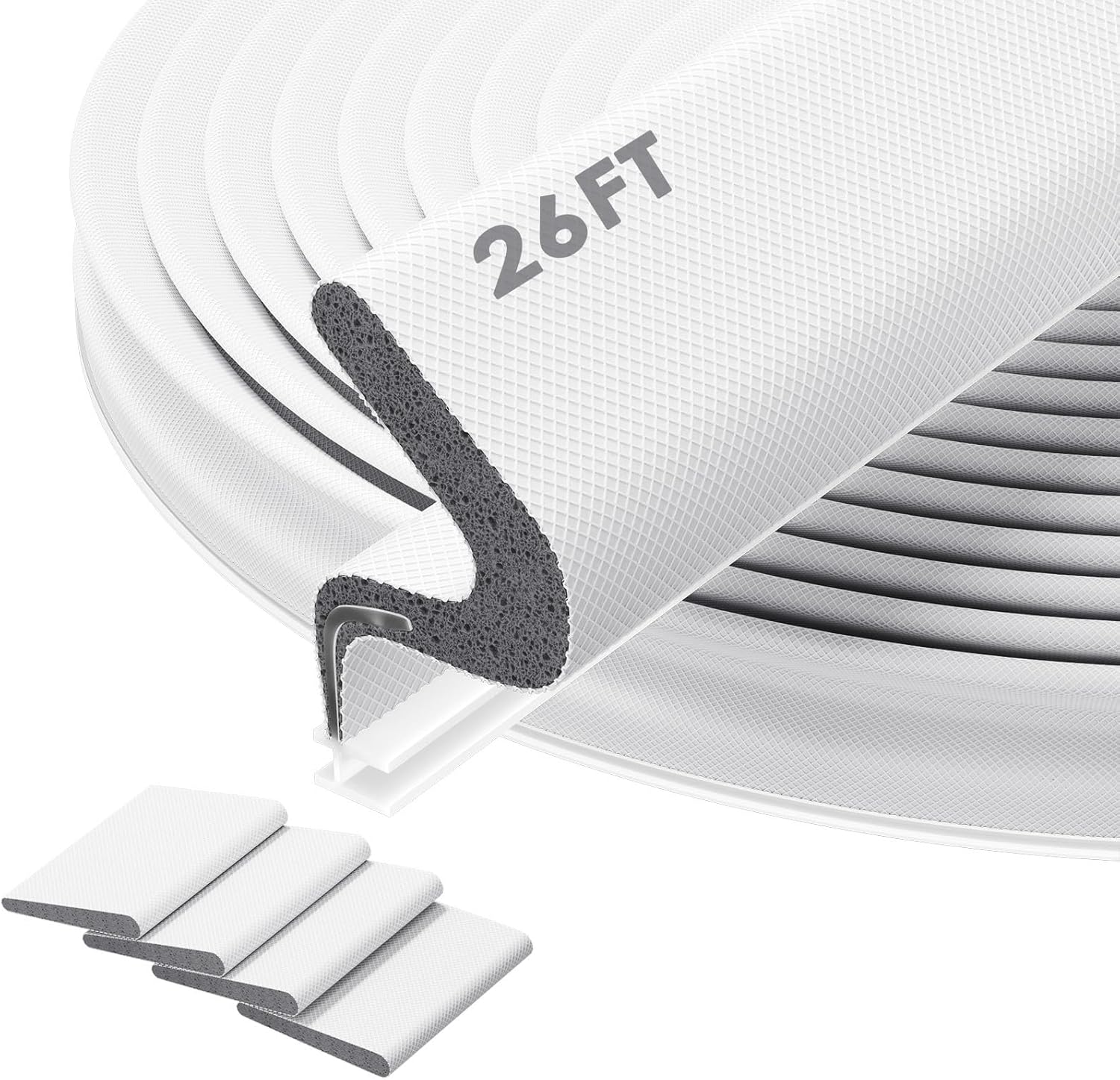 26FT Kerf Weather Stripping Door Seal - Door Weather Stripping Seal Strip for Door Frame Exterior Soundproof Weather Strips (26FT,White,4 Gaskets)