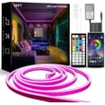 thumbnail image 1 of 26FT LED Neon Rope Lights, SQHQ RGB Strips Light with RF Remote & APP Control,Flexible IP65 Waterproof Outdoor, Music Sync,DIY Design,24V LED Strip Lights for Gaming Livingroom Wall Christmas Decor, 1 of 5