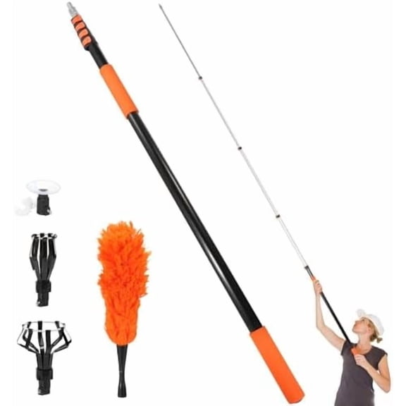 26FT Light Bulb Changer for High Ceilings with 5-20FT Telescopic Extension Pole, Light Bulb Removal Tool for High Ceilings and Recessed Lights with Baskets, Suction Cup, Duster