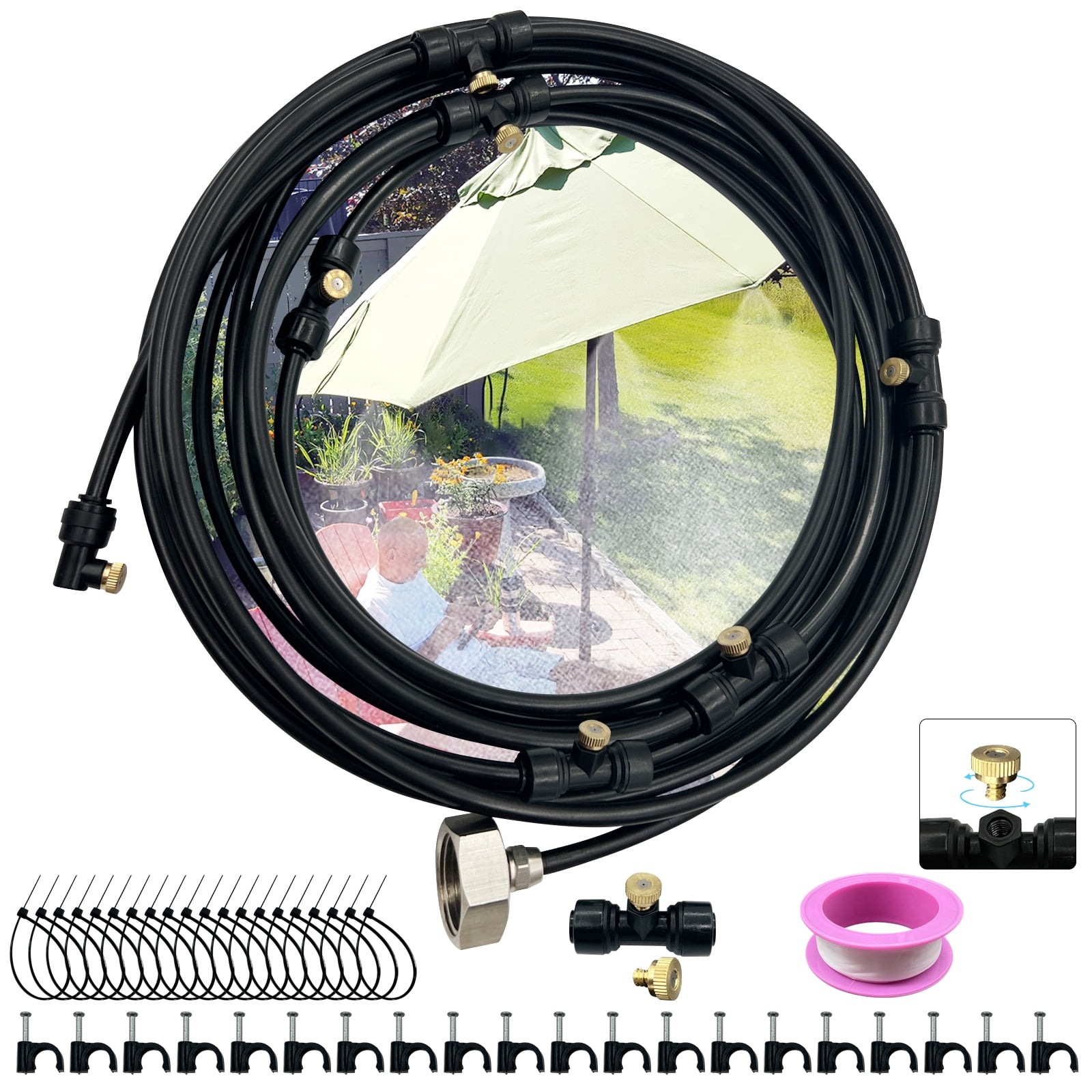 26FT Misting Cooling System, Misting Line with 15 x TJoints and a