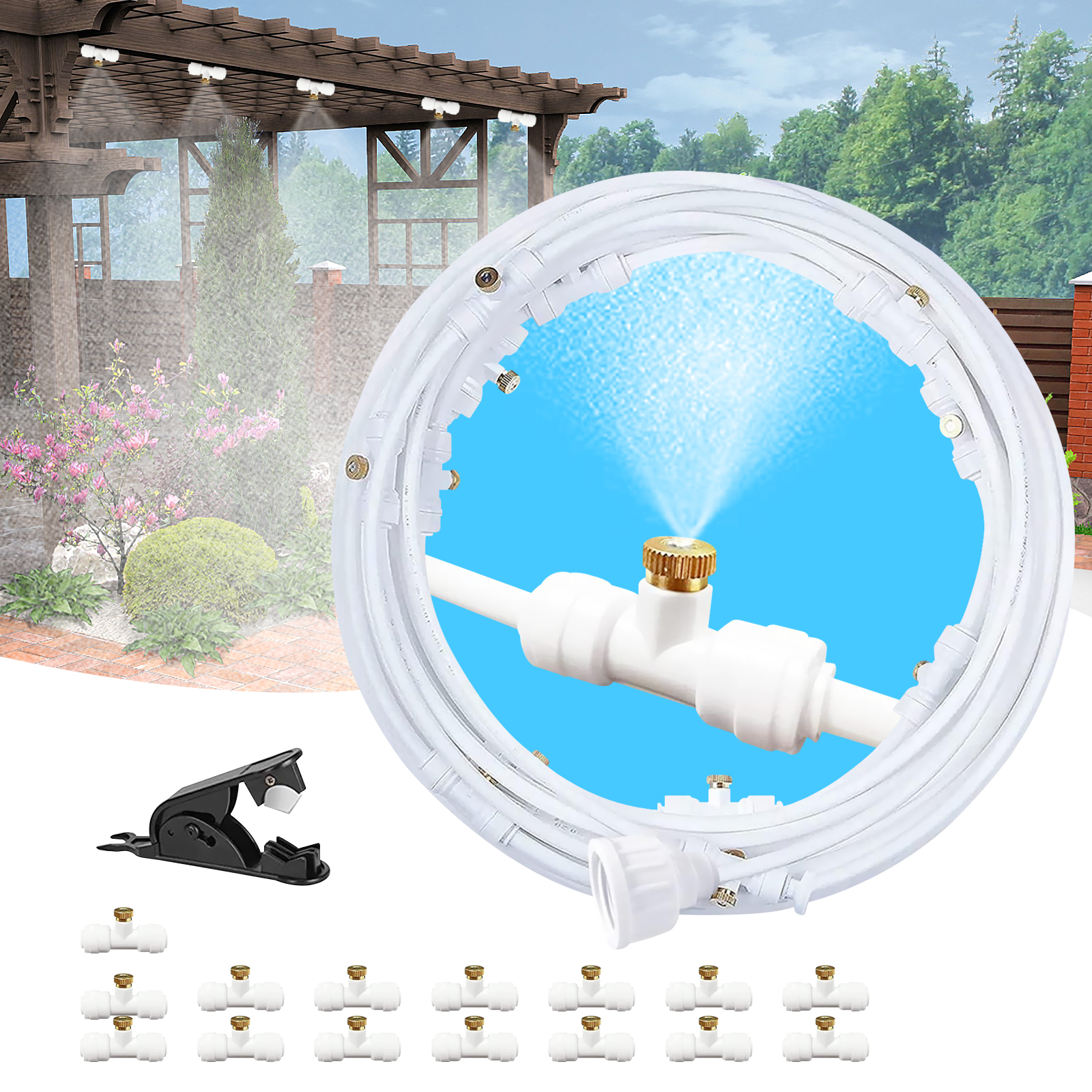 26FT Misting Cooling System, Misting Line with 15 x TJoints and a