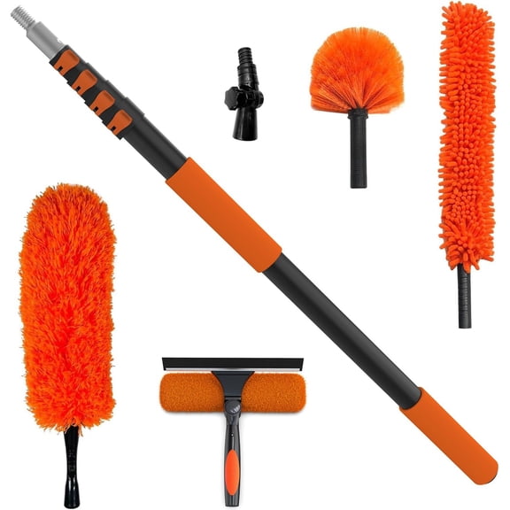 26FT Reach Dusting Kit, Long Duster with 5-20FT Extension Pole for High Ceilings, Cobweb Duster, Microfiber Duster, Window Squeegee, Extendable Duster Cleaning Kit