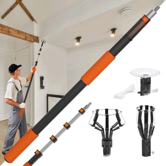 26FT Reach Light Bulb Changer for High Ceilings with 5-20FT Telescopic Extension Pole, Easy Flip-Tab Lock Bulb Changing Pole Extension with Basket and Suction Cup for Recessed Lights