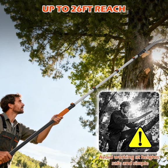 26FT Reach Pole Saws for Tree Trimming, Manual Pole Saw with 5-20FT Telescoping Extension Pole, Pruning Saw with 19" 3X Detachable Saw, Branches Pruner for Garden, Palms & Shrubs Yard Maintenance