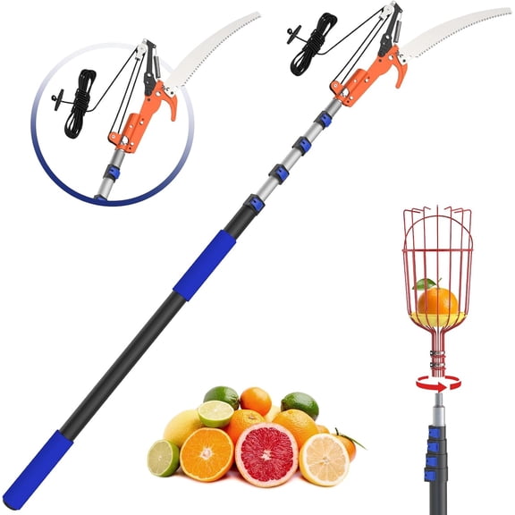 26FT Reach Pole , Telescoping Tree Trimmer with 5-20FT Extension Pole,    and , Fruit Picker, Extendable Long Handle Tree Pruner for Yard Garden Trees Palms Shrubs