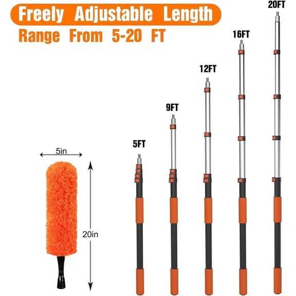 26FT Reach Wall Mop & Baseboard Cleaning Tool with Extension Pole, High Ceiling Fan Duster Cleaning Kit, Microfiber Feather Duster for Walls, Baseboards, Floors