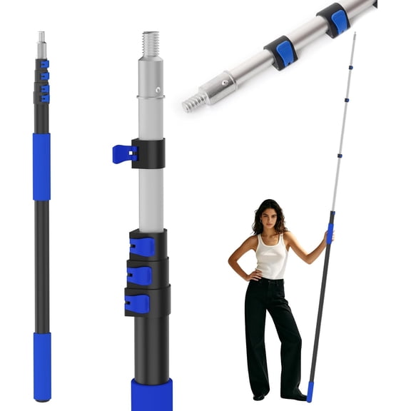 26FT Telescopic Extension Pole-5-20FT Multi-Purpose Extension Pole with Easy Flip Lock, Twist- Metal Tip, Lightweight Sturdy Roller Extension Pole for Window Cleaning