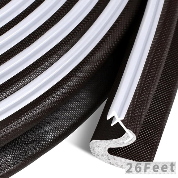 26FT Weather Stripping Door Seal Strip, V-Shape Soundproofing Insulation Strip for Large Gap, Brown
