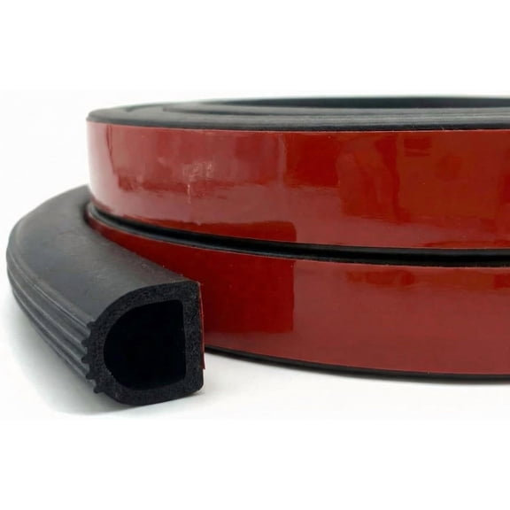 26Ft D Shape Rubber Weather Stripping  Self-Adhesive EPDM Seal Strip for Noise Reduction   for   RVs Windows Doors (0.59" W x 0.55" H)