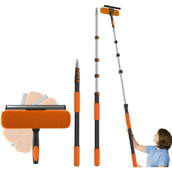 26Ft High Reach Squeegee for Window Cleaning Kit with 5 to 20 Foot Extension Pole, Extendable Window Cleaner Squeegee, Telescopic Window Washing Kit for Indoor/Outdoor High Window