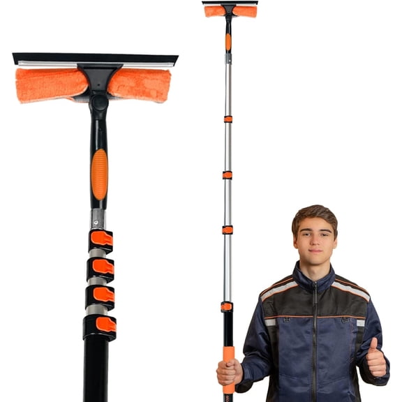 26Ft High Reach Squeegee for Window Cleaning Kit with 5 to 20 Foot Extension Pole, Extendable Window Cleaner Squeegee, Telescopic Window Washing Kit for Indoor/Outdoor High Window