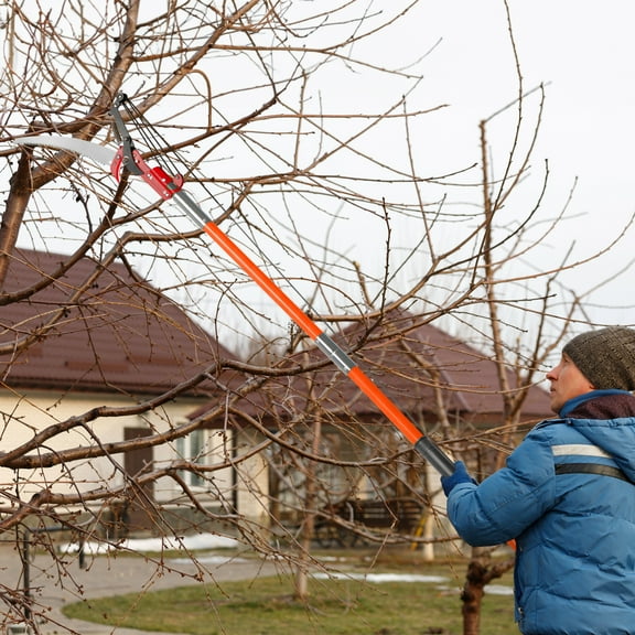 26Ft Pole Saw for Tree Trimming, Manual Branch Pruner with 8 Fiberglass Handles, Sharp Steel Blade and Scissors Pole Saw for Trimming Palm, Tree Pruner, Tree Saw, Orange