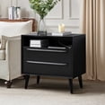 thumbnail image 1 of Tina's Home 26" Black End Table with 2 Drawers, Built-In Charging Station & USB Ports, Modern Living Room Side Table with Open Shelf, 1 of 5