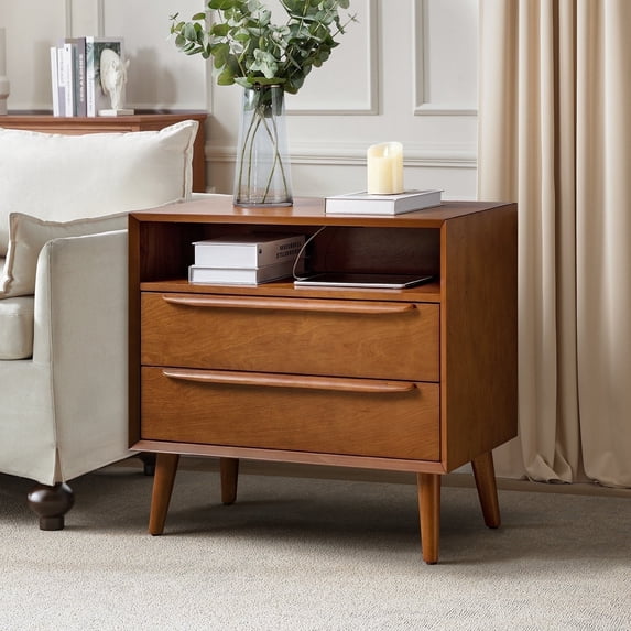 26" Tall 2-drawer End Table with Charging Station Table for Living Room Acron