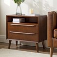 thumbnail image 1 of 26" Tall 2-drawer End Table with Charging Station Table for Living Room Walnut, 1 of 7