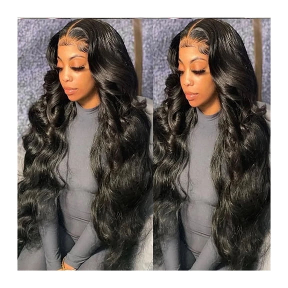 26Inch 180Density Soft Preplucked Black Color Body Wave Synthetic Lace Front Wig With Baby Hair Glueless Daily Wear Wigs