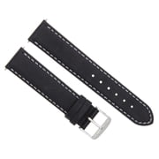 26MM LEATHER STRAP SMOOTH WATCH BAND, Black with White Stitching, Silver Buckle, Compatible With INVICTA RESERVE 0360 BLACK WHITE STITCH