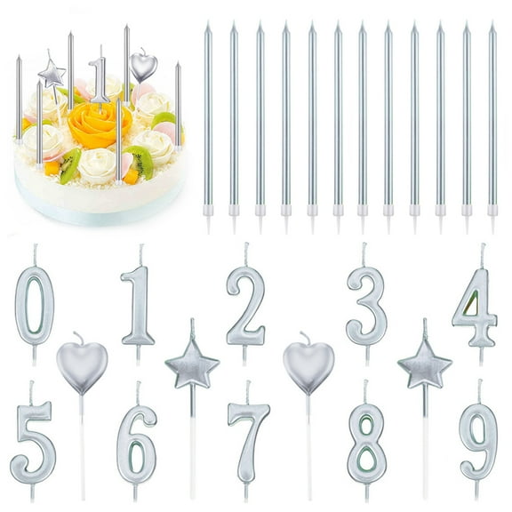 26PCS Birthday Numeral Candles Set for Cake, 10PCS Number 0-9 Glitter Cake Candles with 16PCS Long, Star, Heart Birthday Candles