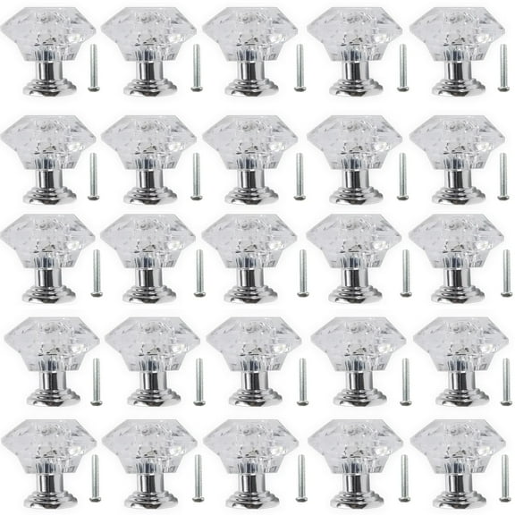 26PCS Clear Crystal Drawer Knobs, 24mm Diamond-Shaped Acrylic Cabinet Knobs Pull