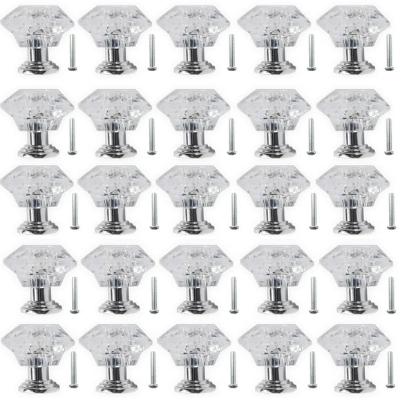 26PCS Clear Crystal Drawer Knobs, 24mm Diamond-Shaped Acrylic Cabinet Knobs Pulls for Kitchen Dresser Drawer and Cupboard
