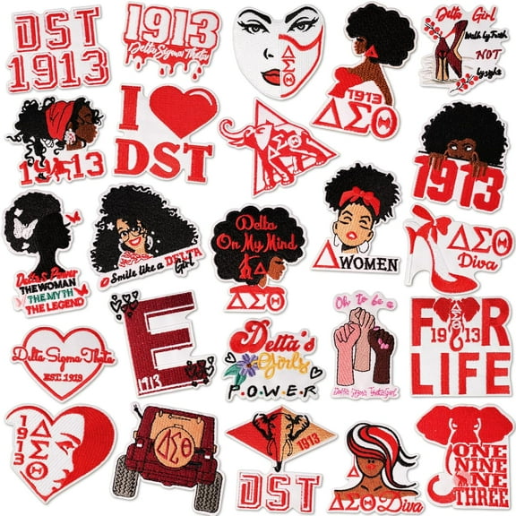 26PCS Delta Sigma Theta Sorority Iron On Patches, Embroidered Applique for Jackets, Hats, Bags, Jeans | Sorority Accessories & DIY Supplies