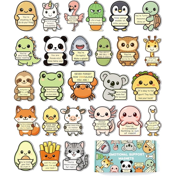 26PCS Emotional Support Animal Magnets for Fridge, Funny Magnetic Animals for Kids & Adults, Cute Locker Decorations for Girls Boys, Teacher Stickers for Classroom Rewards, Inspirational Gifts