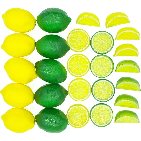26PCS Fake Lemons Set, Artificial Lemon Limes Slices Blocks Plastic Faux Lemons for Kitchen Decoration Party Weddings Photography Prop Lemons